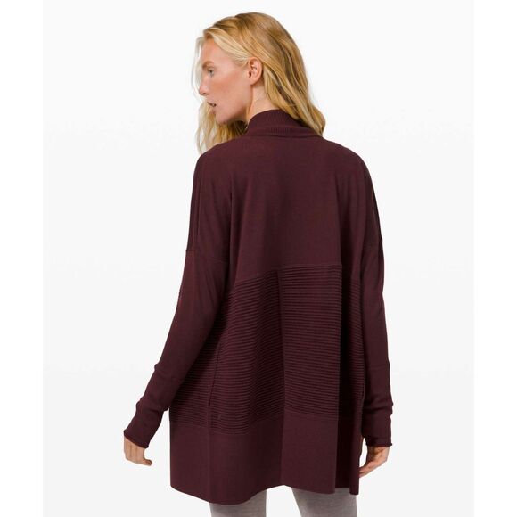 Lululemon Sit In Lotus Wrap II Cassis Merino Wool Cardigan EUC pockets 6 plum - Picture 4 of 8
